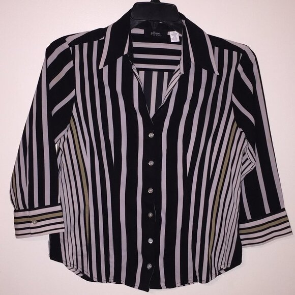 Allison Morgan Tops - Allison Morgan med striped blouse white black gold